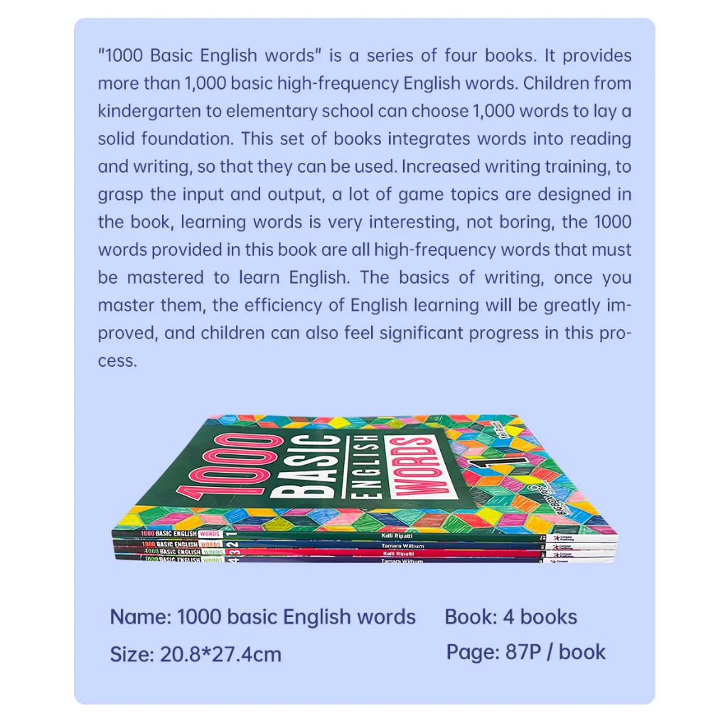 4 books/set 1000 Basic English words learning Level 1-4 Primary School Common Dictionary Textbook Workbook books for kid