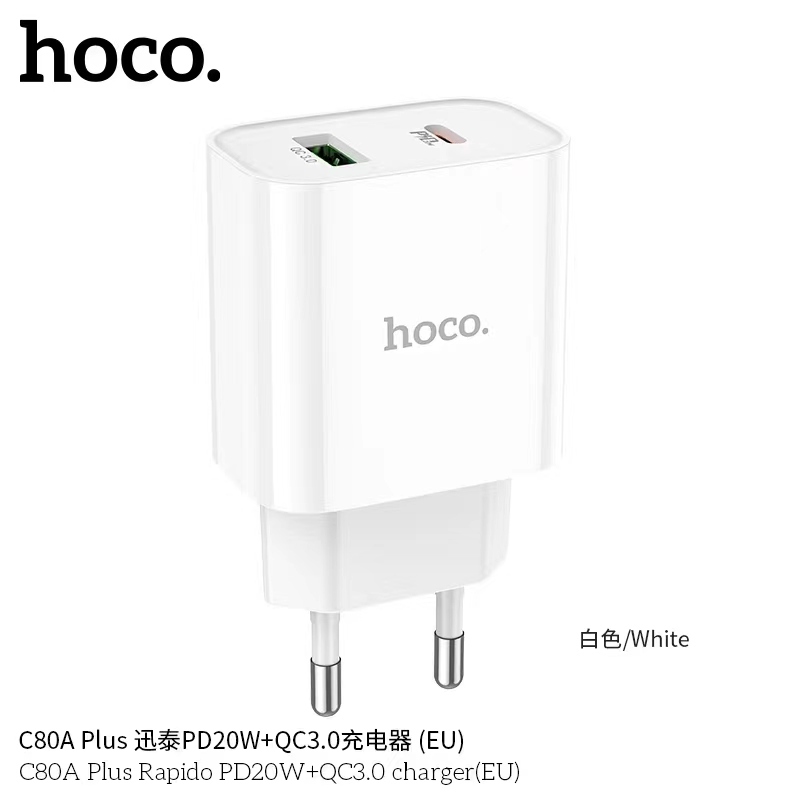 Hoco C80A Plus หัวชาร์จเร็ว PD มีระบบชาร์จเร็ว Type-C USB PD Quick Charge Fast Charger PD20W QC3.0 (EU) ปลั๊กขากลม