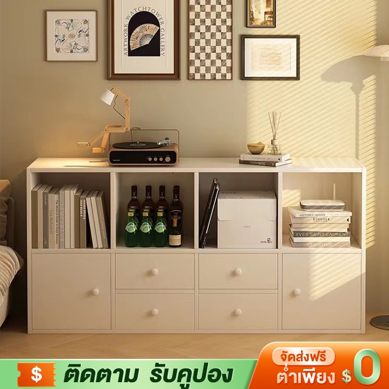 ชั้นหนังสือ ชั้นวางหนังสือ สีขาว สีไม้ ชั้นอเนกประสงค์ ชั้นวางของ ชั้นวางของเล่น เปิดชั้นวางจอแสดงผ