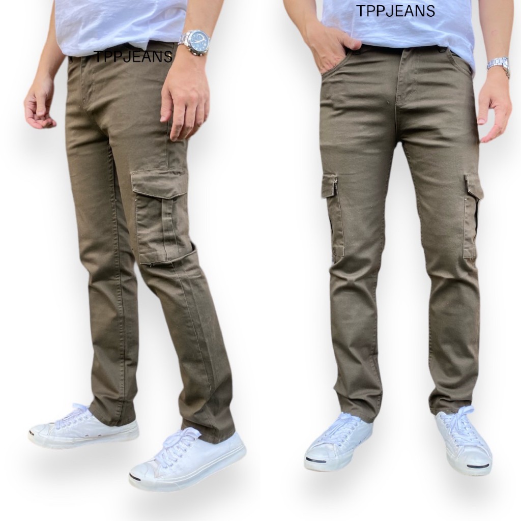 JEANSEXPRESS Cargo Pants กางเกงคาร์โก้สีโอวัลติล กระเป๋ากล่อง ผ้ายืด ทรงสลิม สีไม่ตก Size 28-36 เป้าซิป