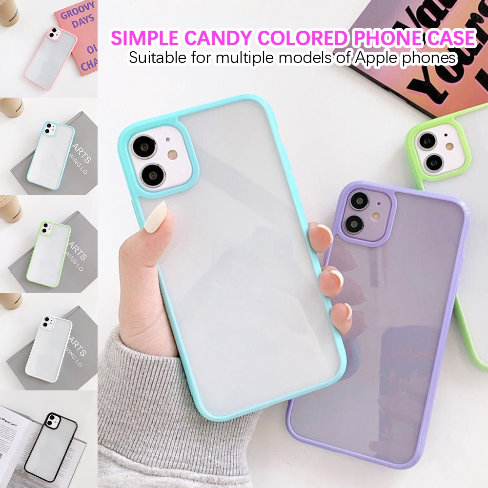 【พร้อมส่ง】เคสโทรศัพท์ for เคสไอโฟน For iPhone 11 12 13 Pro Max XS XR โปร่งใส กันกระแทก กันฝุ่น สีลูกกวาด เปลือกนิ่มLM