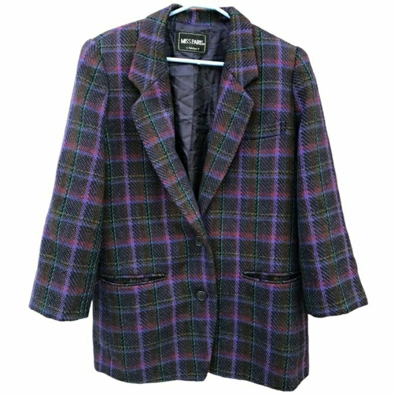 (ญี่ปุ่น)เสื้อแจ็คเก็ตวินเทจผ้าวูลกันหนาวลายทาง เสื้อผ้าญี่ปุ่นมือสอง แฟชั่นผู้หญิง