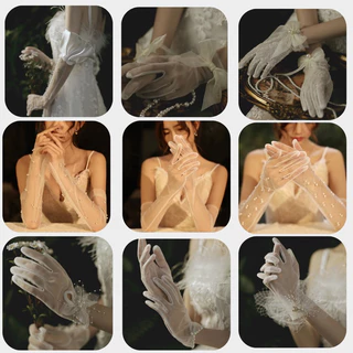 ถุงมือเจ้าสาว แบบสั้นและยาวงานพรีเมี่ยมประดับมุขพร้อมส่ง