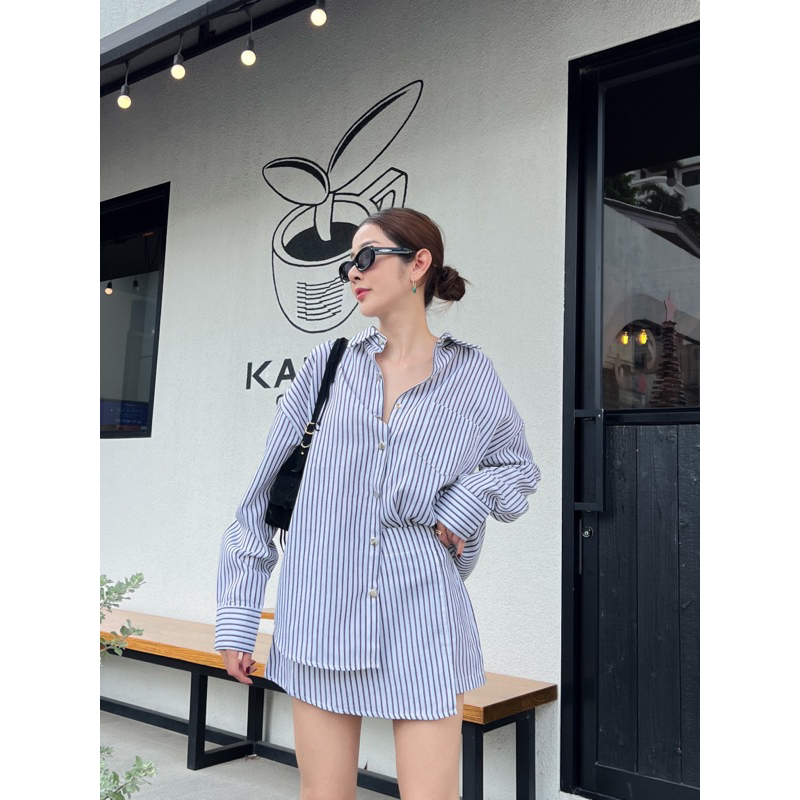 stripe04 เสื้อเชิ้ต oversized กระโปรง