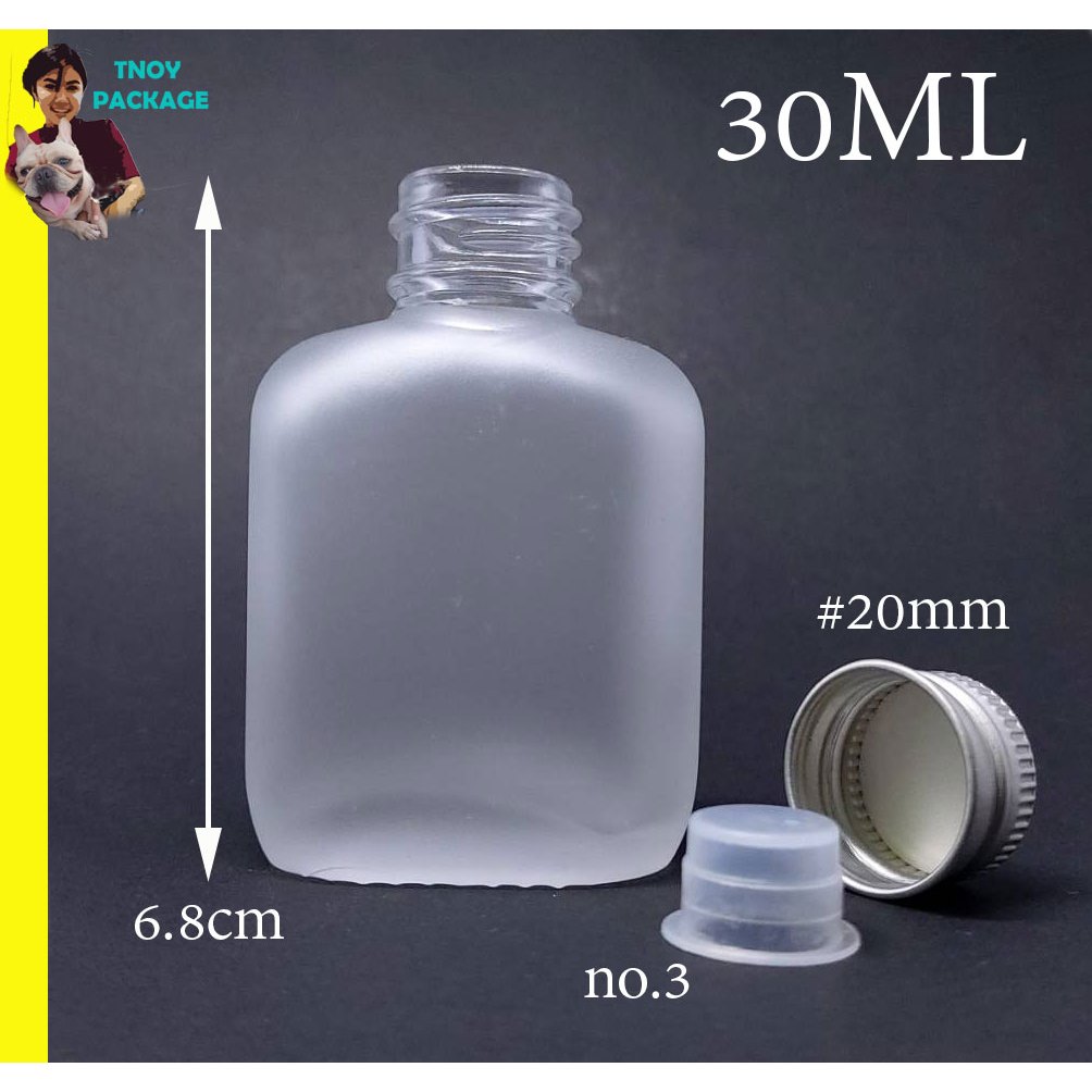 ขวด 30 มล. (25ใบ) ขวดแบน 30ml ขวดแก้วใส 30cc จุกปิดno.3+ฝา