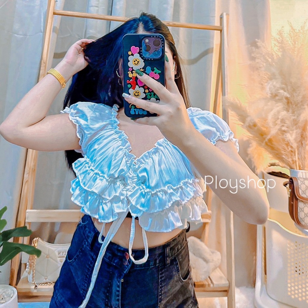 เสื้อสาวอวบพร้อมส่ง ครอปสม๊อคหลัง จ102