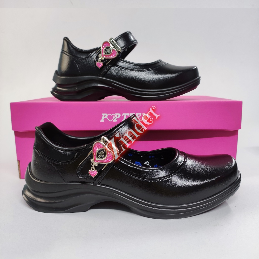 POPTEEN :  รองเท้านักเรียนหญิง รองเท้าหนัง คัชชูสีดำ ป๊อปทีน