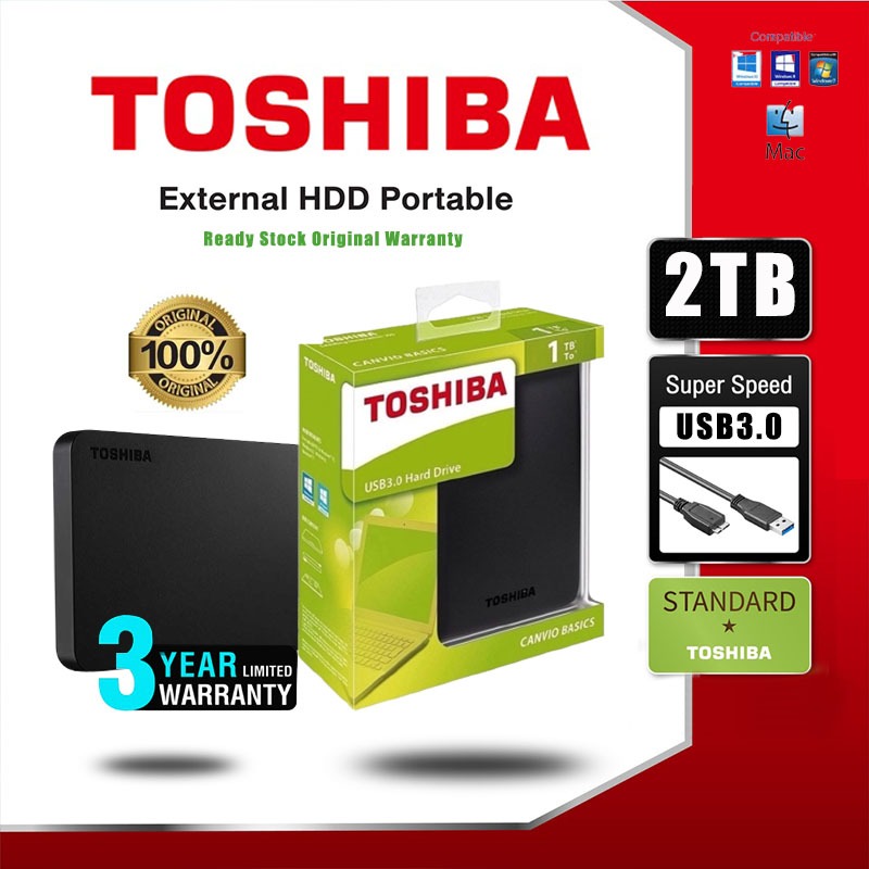 Toshiba External Harddisk 2TB ฮาร์ดดิสก์แบบพกพา HDD 2.5" USB 3.0 ฮาร์ดไดรฟ์คุณภาพสูง ที่เก็บข้อมูลแบบพกพา Harddisk Exter