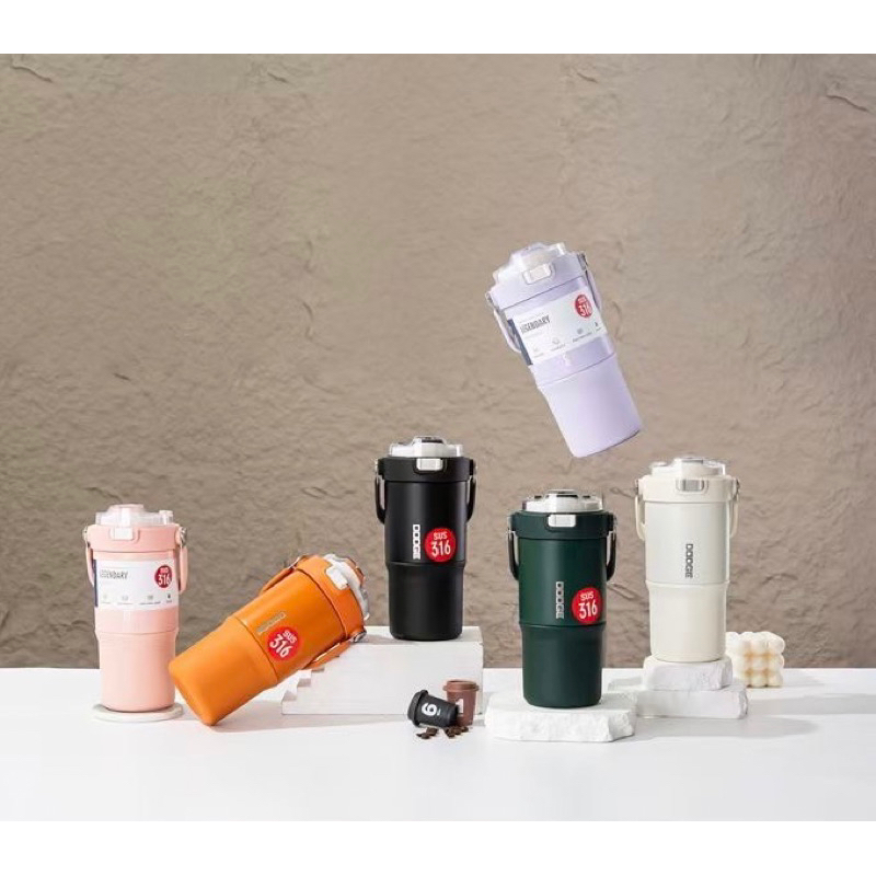 รุ่นใหม่ล่าสุดDODGEแก้วเก็บอุณหภูมิ มี6สี3ขนาด660,770,900 ML หลอดเด้งแบบล็อคพร้อมหูหิ้วแก้วเก็บอุณหภูมิร้อนและเย็นได้นาน
