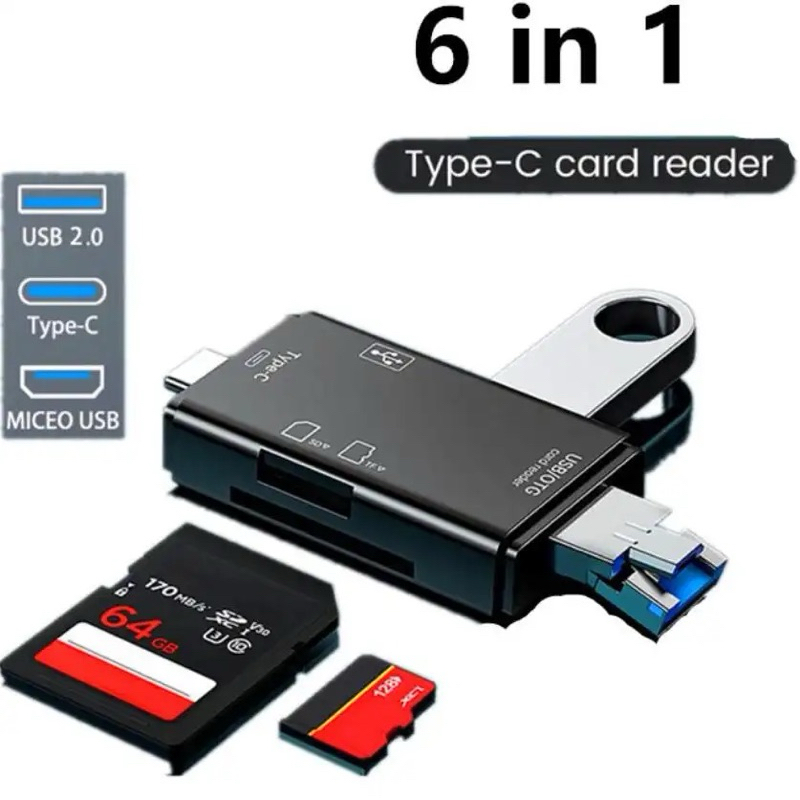 6 in 1 TYPE C/USB/ไมโคร USB/TF/SD การ์ดความจำ USB 2.0 OTG Cardreader โทรศัพท์มือถืออุปกรณ์เสริมแฟลชไดร์ฟ Type C Adapter