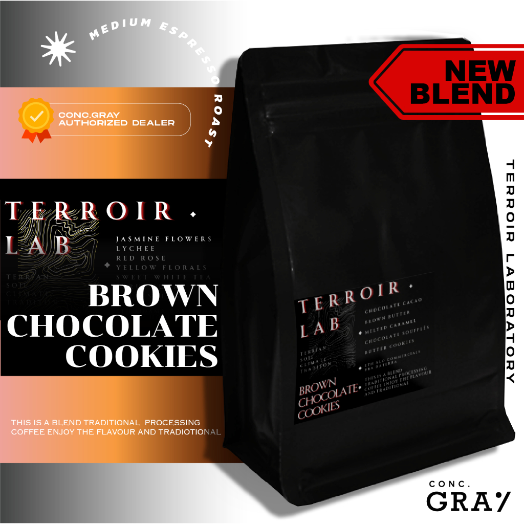 Brown Chocolate Cookies เมล็ดกาแฟคั่ว Medium Espresso roate (Tradition Blend)  by Brewboy Terroir Lab