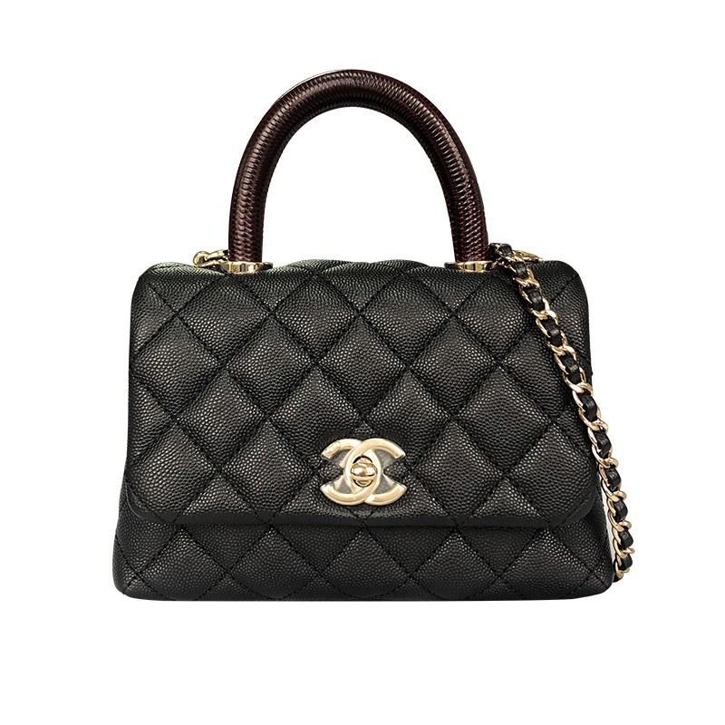 CHANEL Chanel กระเป๋าผู้หญิง Coco Handle series คลาสสิคสีดำและสีแดงกระเป๋าสะพายโซ่กระเป๋าสะพาย crossbody แท้ 100%