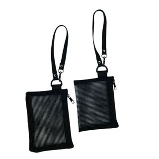 THBG14 กระเป๋าตาข่ายซิปพร้อมสายคล้องข้อมือ สีดำ สำหรับพกพาอเ…