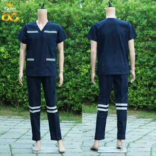 ชุด EMS สำเร็จรูปคอวี สีกรม ชุดบุคลากรณ์ทางการแพทย์ Scrub Suit ผ้าโทรเร เกรดพรีเมี่ยม พร้อมส่ง ER Medical Scrub ❤️❤️❤️