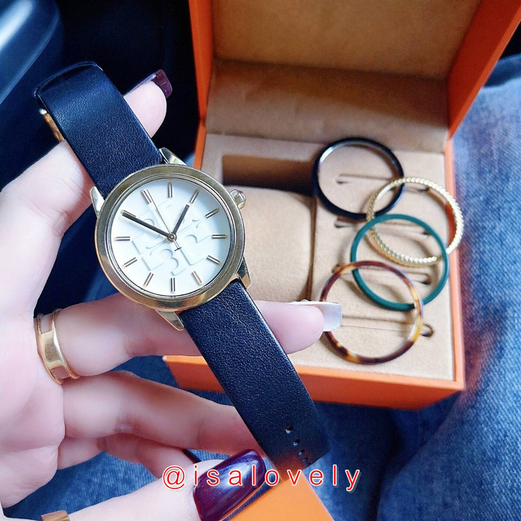 📌Isa Lovely Shop📌  Tory Burch TBW2018 Gigi Leather Strap Black Gift Set