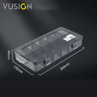 Vusign กล่องพลาสติกใสแบ่งช่อง กล่องใส่ของแบ่งช่อง แผ่นกั้นช่องถอดได้ มีตะขอสำหรับแขวน อุปกรณ์จัดเก็บ Tool Box