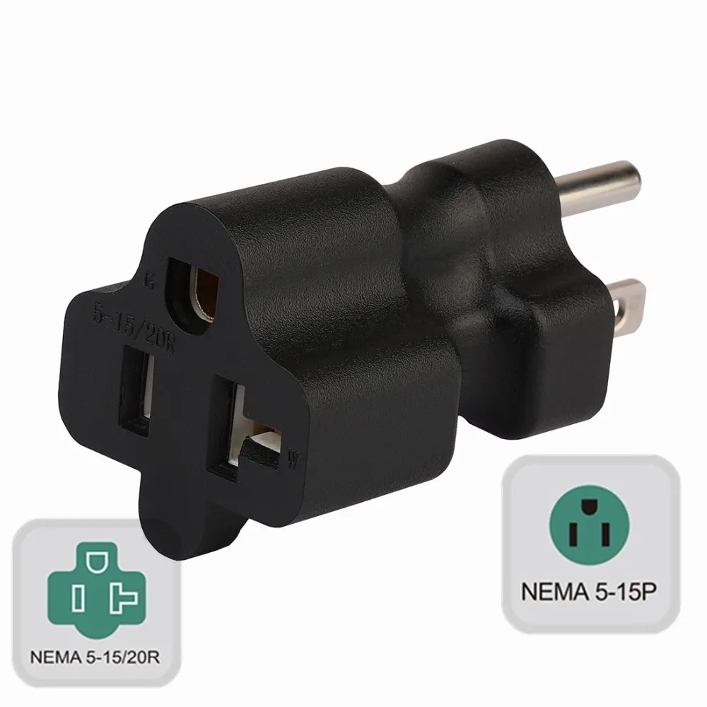 Power Plug Adapter 5-15P TO 5-15/20R Connector,Nema US 5-15P TO 5-20R Connector Converter Male To Fe