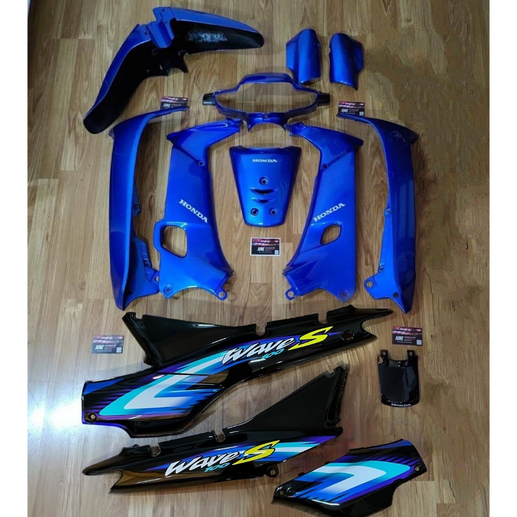ชุดสี wave 100 เก่า รุ่นดั้ม 13 ชิ้น สีน้ำเงินดำ ติดลายSปี2002น้ำเงิน