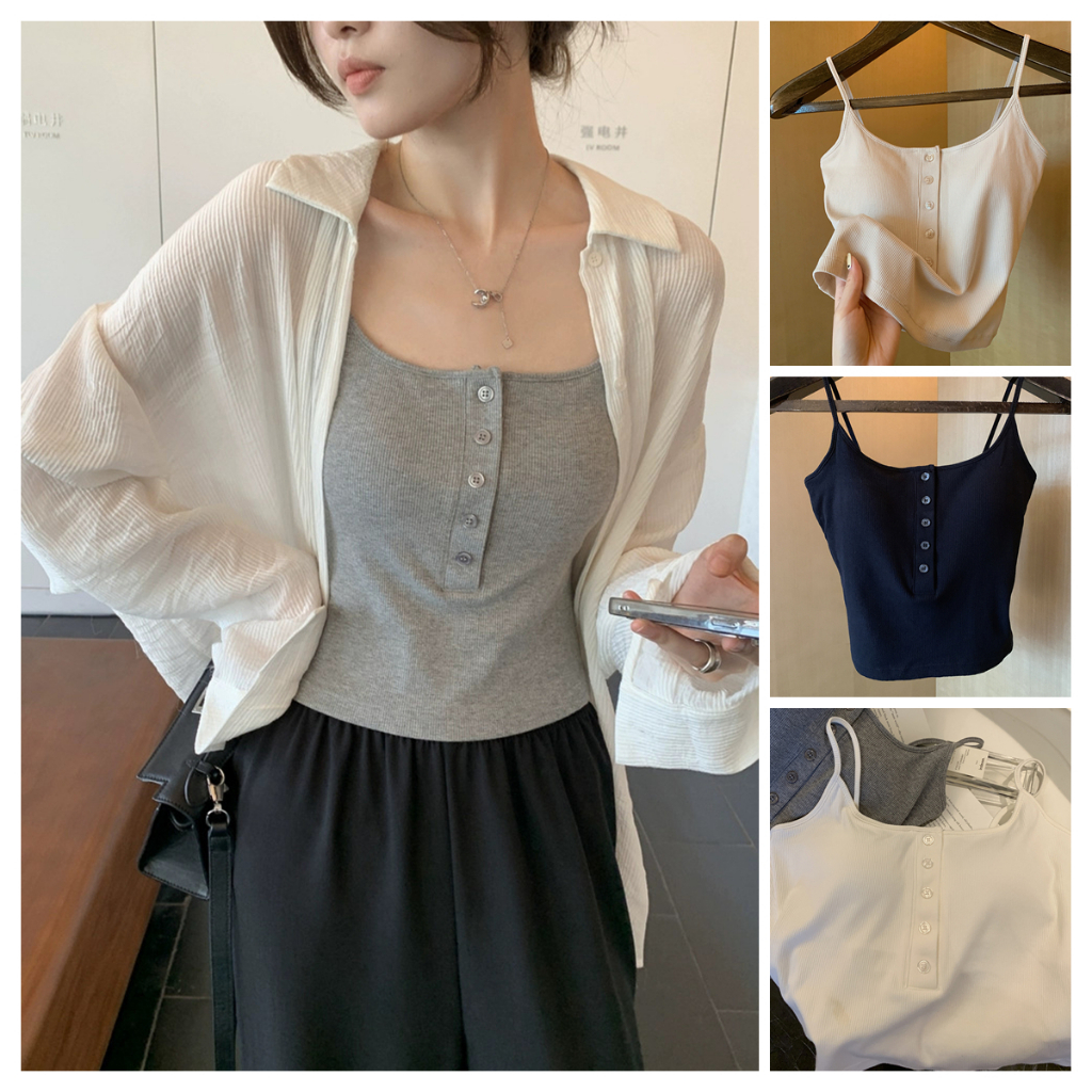 688 เสื้อสายเดี่ยวมีบราในตัว ไม่ต้องใส่เสื้อใน ผ้านิ่มๆใส่สบาย Built-in Bra camisole