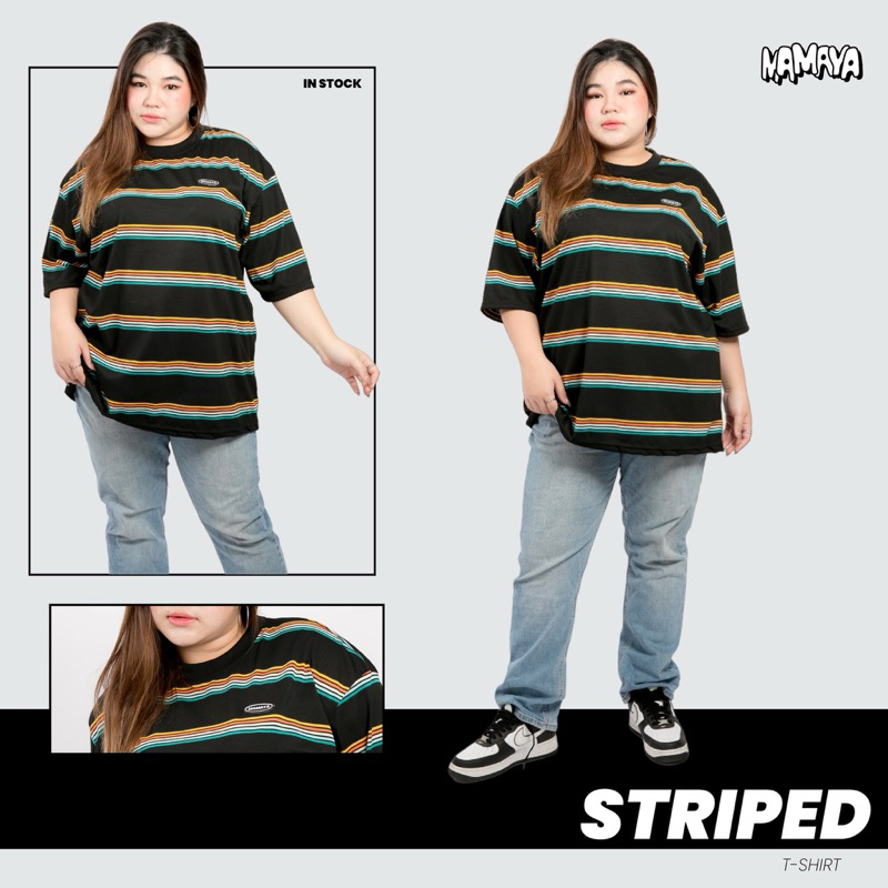 MAMAYA - เสื้อยืดแขนสั้น ทรง Oversize ลายทาง #พลัสไซส์