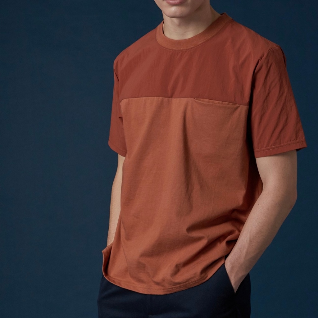 TWENTYSECOND เสื้อยืดแขนสั้น ผ้าไนลอน รุ่น Nylon Utility Tee - ส้ม / Brick (Relaxed Fit)
