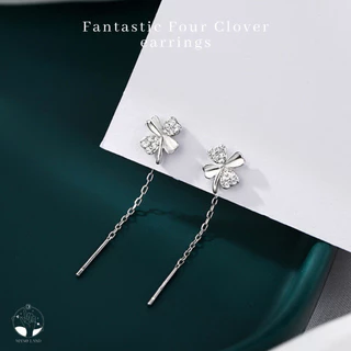 MNL💗Fantastic Four Clover ต่างหูใบโคลเวอร์ 4 แฉกแห่งโชคลาภ แบบยาว เครื่องประดับแฟชั่นเงินแท้925 ไม่ลอกดำ มินิมอล เกาหลี