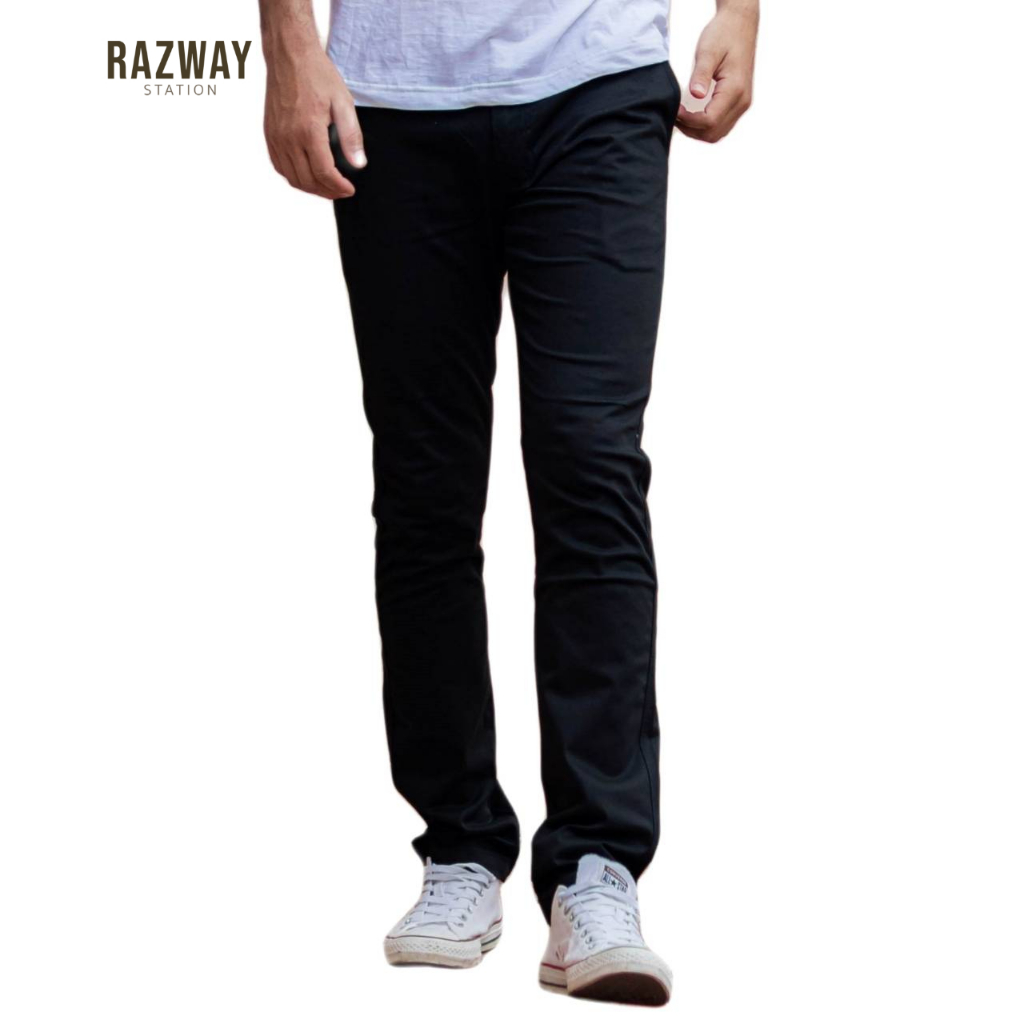 Razway กางเกงสแล็คชาย ผ้ายืดนุ่ม ทรงกระบอกเล็ก สีดำ รุ่น RZ605