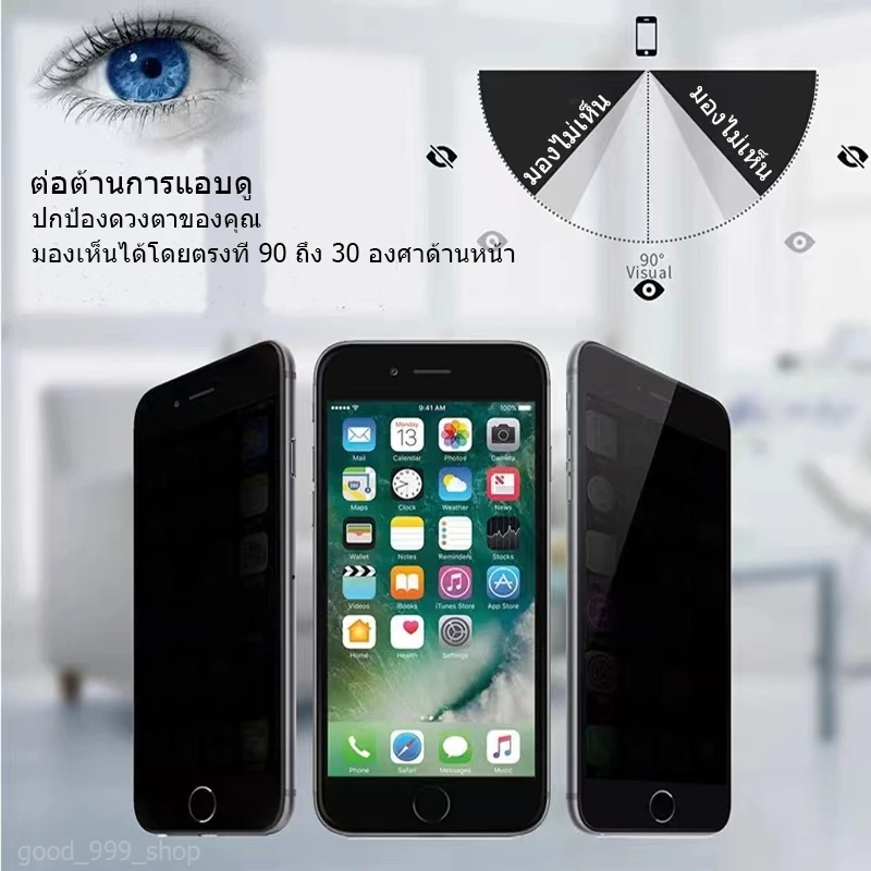 ฟิล์มกันมองมีกันขอบ iPhone 11 12 13 15 16 17 Pro Max thumbnail 3