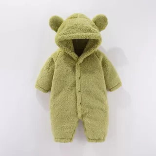 Babyonline(Y421)2F1-2G1 (ส่งด่วน1วัน)ชุดบอดี้สูทขายาวมีหมวกสำหรับเด็กแรกเกิดลายหมีขนสัตว์ อบอุ่น นิ่ม