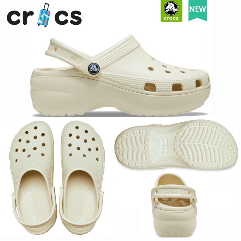 cross แท้ Cross classic platform clog สีขาวส้นสูง4.1cm  รองเท้ากันลื่นแจกตัวติดรองเท้า