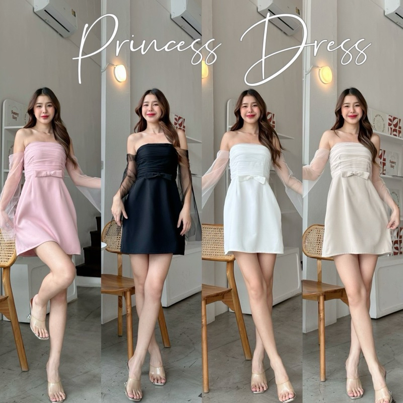 Wendystore182(Princess Dress)เดรสเกาะอกแต่งผ้าตาข่ายลุคเจ้าหญิง