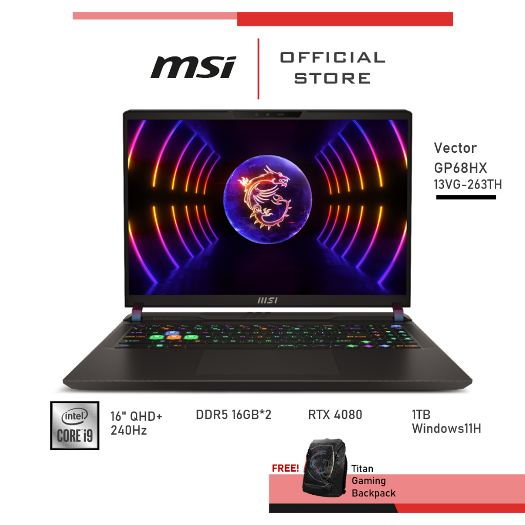 MSI Vector GP68HX 13VH-263TH (RTX 4080, GDDR6 12GB ,Raptor Lake i9-13950HX) Notebook