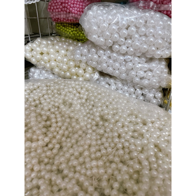 ลูกปัดมุก สีขาว/สีครีม40กรัม