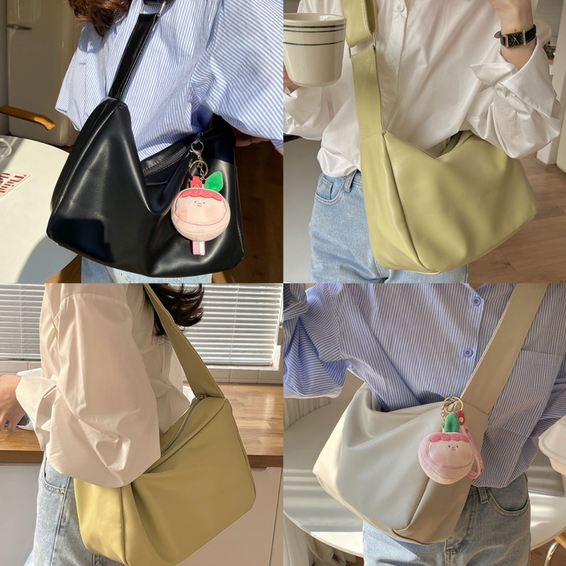 กระเป๋าหนังสะพายข้างสีพื้น สไตล์เกาหลี มี 3 สี