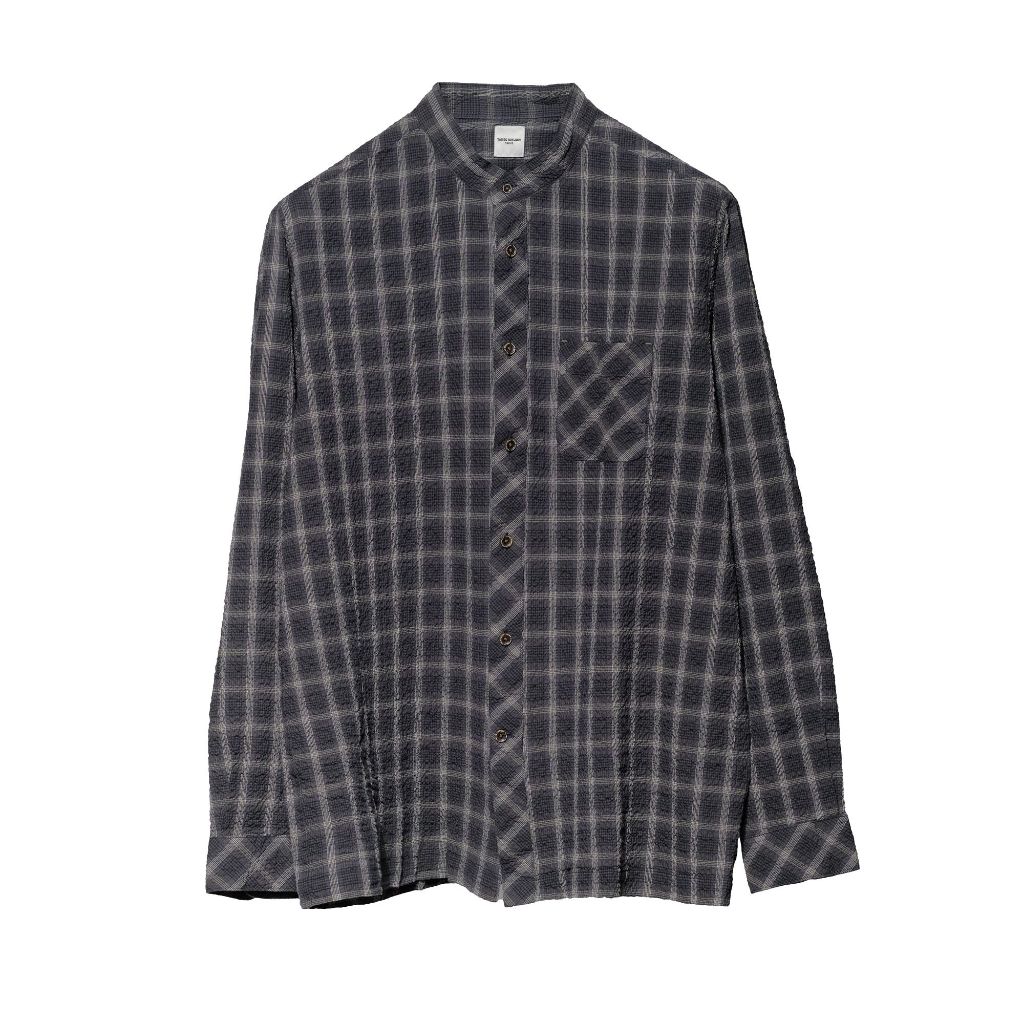 TAKEO KIKUCHI เสื้อเชิ้ตแขนยาว SUCKER STRETCH PLAID MANDARIN SHIRT