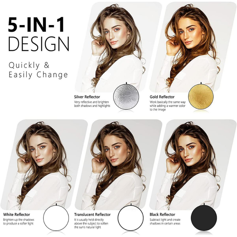K&F แผ่นสะท้อนแสง 5 in 1 Circular Reflector Portable Foldable