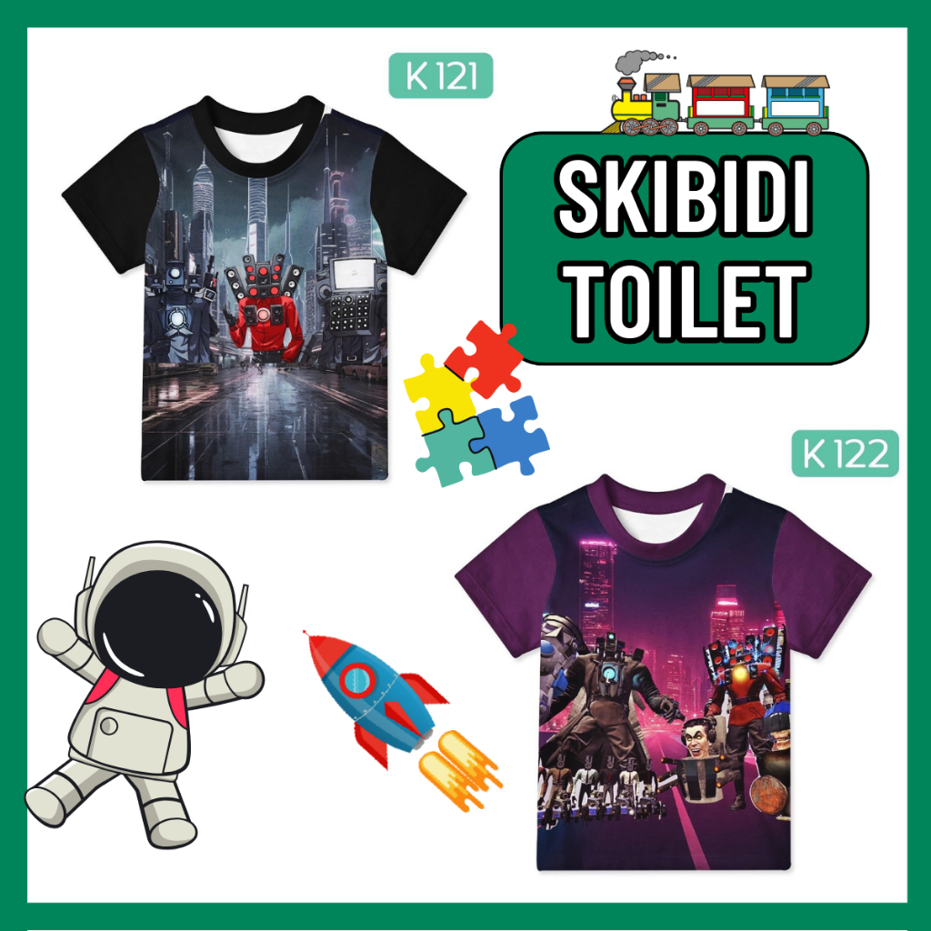 **ลาย Skibidi Toilet** เสื้อยืดเด็กพิมพ์ลายเต็มตัว เนื้อผ้าโพลีเอสเตอร์ ใส่สบาย