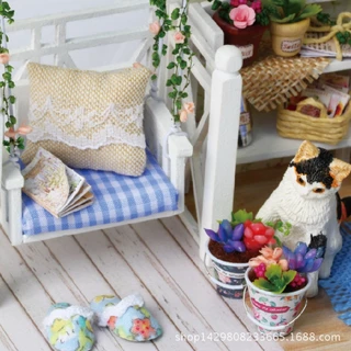 Lepton ของเล่น: ชุดโมเดลบ้านตุ๊กตาไม้ทำมือ DIY ชุดบ้าน แถมฟรี ฝาครอบกันฝุ่นพร้อมไฟ LED