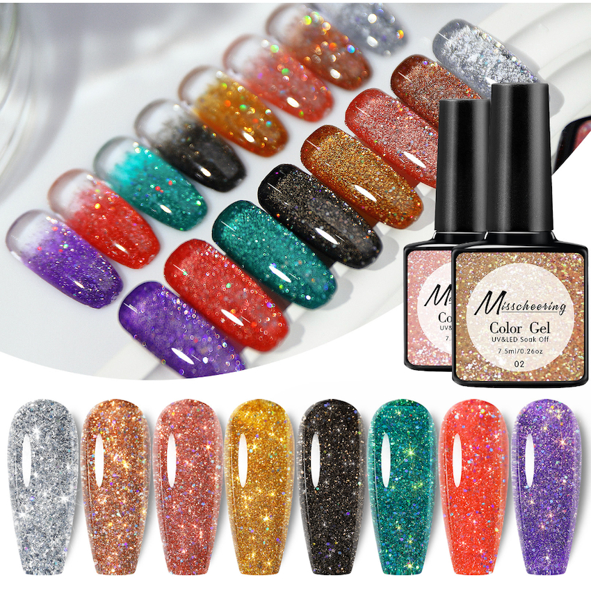 สีเจลกลิตเตอร์ เนื้อแน่น สีเจลแฟลช สีทาเล็บเจลกลิตเตอร์ LASER สีเจลกากเพชร