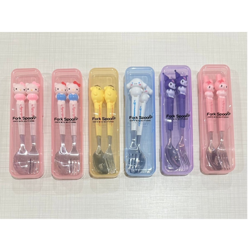ช้อน ส้อม ลายการ์ตูน พร้อม กล่องสีใส