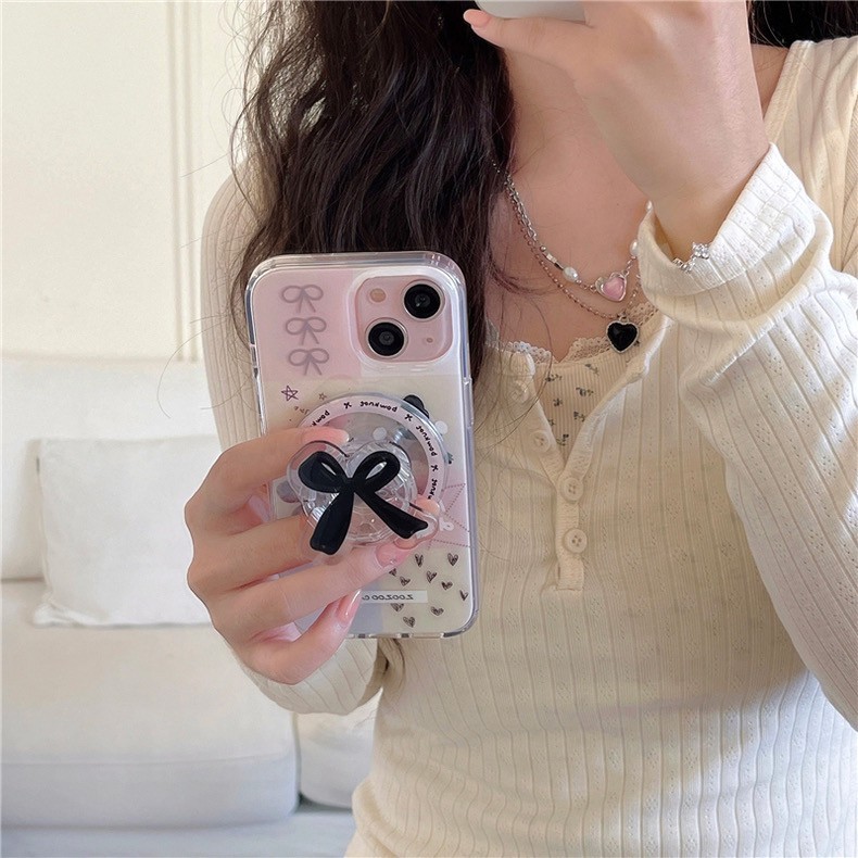 (มี15) พร้อมส่งในไทย เคสโทรศัพท์ ลายหมี+ไอริงโบว์ดำ TPU-S1342