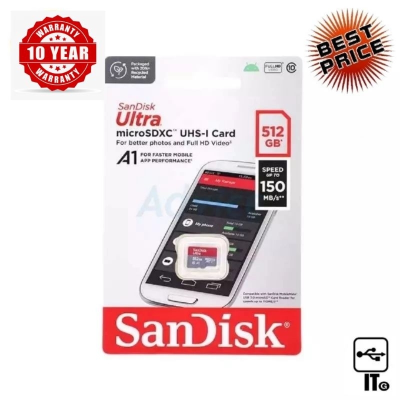 512GB Micro SD Card SANDISK Ultra SDSQUAC-512G-GN6MN (150MB/s,) เมมโมรี่การ์ด ประกัน 10Y
