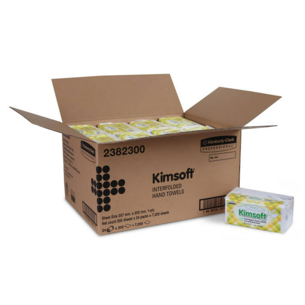 KIMSOFT กระดาษเช็ดมือแบบแผ่น คิมซอฟท์ อินเตอร์โฟล์ด ทาวเวิล รหัสสินค้า 23823 สินค้าคิมเบอร์ลี่ย์-คล๊าค 24 ห่อ ห่อละ 300