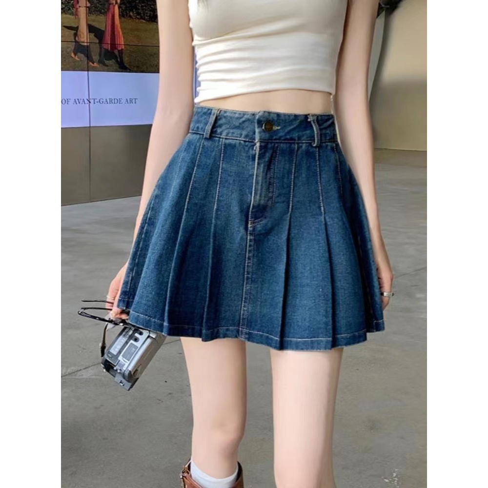 กระโปรงยีนส์พลีทสั้น กระโปรงจีบ สีสวยใส่สบาย