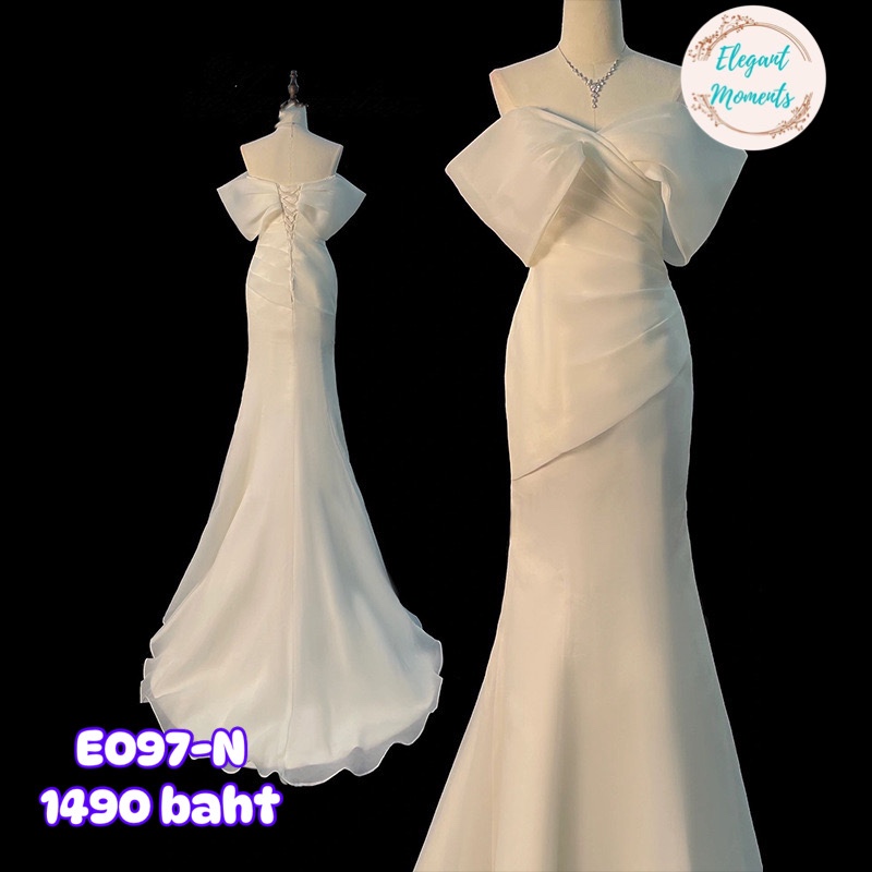 พร้อมส่งจากไทย รหัสE097-N ชุดแต่งงาน ชุดเจ้าสาว ชุดถ่ายพรีเวดดิ้ง ชุดafter party ชุดงานหมั้น เดรสยาว เดรสมินิมอล