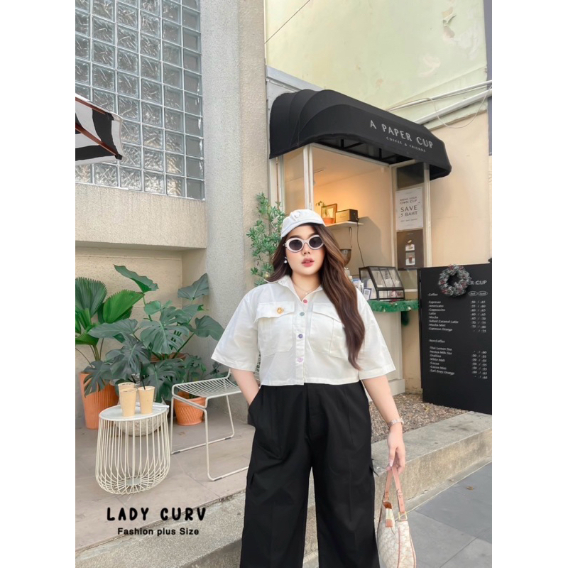 เสื้อเชิ้ตครอปกระดุมสีรุ้งสุดน่ารัก +เข็มกลัดหน้ายิ้ม plussize สาวอวบ
