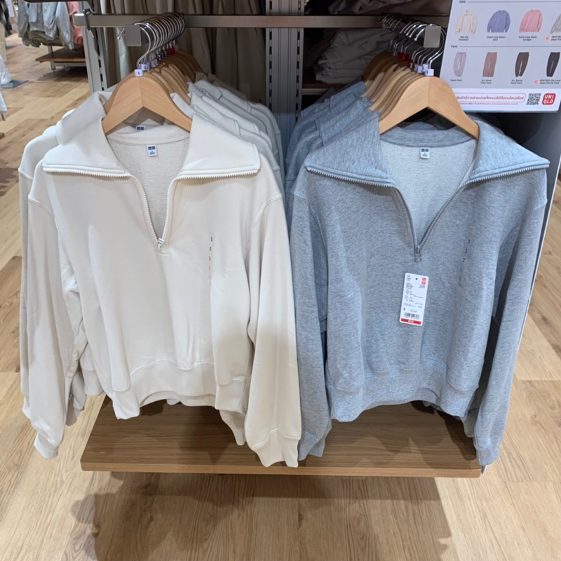 uniqlo 100% S M L XL (ของผู้หญิง) แจ็คเก็ตซิปครึ่ง airport look ทรงน่ารักมากกกก กันหนาวของแท้💯💯จากช็