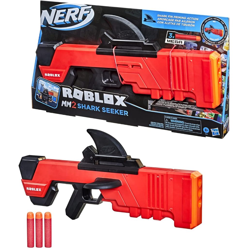 Nerf Roblox MM2 Shark Seeker Gun Blaster, Code to Unlock in-Game Virtual Item Sharkseeker