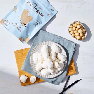 เมอแรงค์ สูตรไม่มีน้ำตาล [6 ซอง] รส Vanilla Macadamia (Sugarless) คีโต 100% ขนมคีโต ขนมคลีน keto meringue เมอแรงค์คีโต