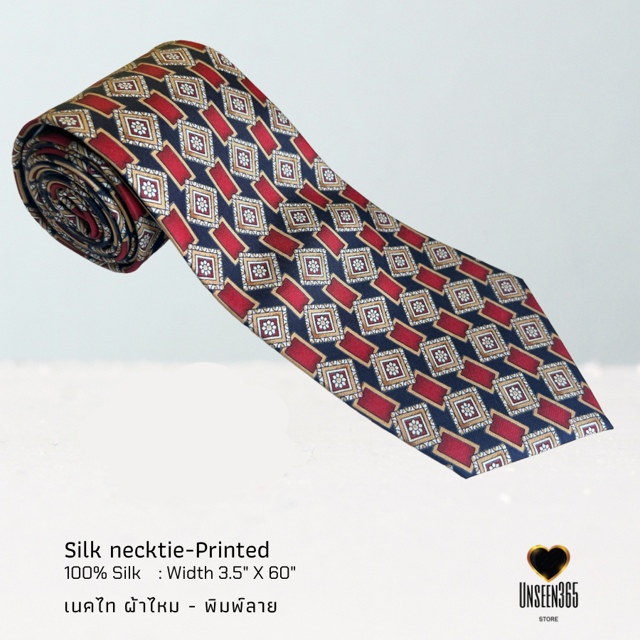 เนคไทผ้าไหม พิมพ์ลาย Silk necktie 100% silk printed  PRT-05 -จิม ทอมป์สัน -Jim Thompson